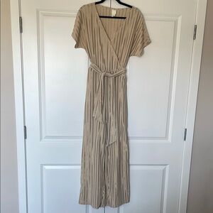 H&M Tan Flutter Sleeve Wrap Jumpsuit
